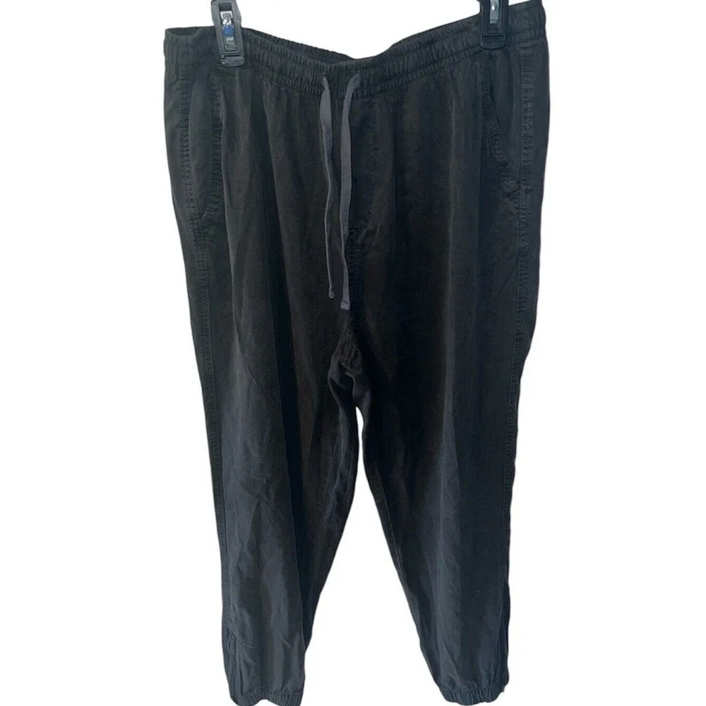 Aerie Womens Baggy Pants L Gray Tie Jogger Elastic Waist High Rise minimal New